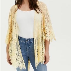 Pale yellow floral lace kimono